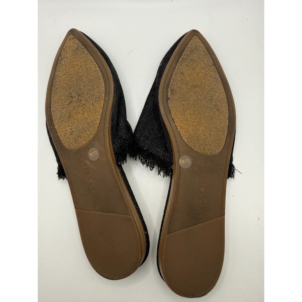 Lucky Brand Bapsee Womens US 7 M Comfort Shoes Black Denim Slip On Fringe Mule - Picture 3 of 6